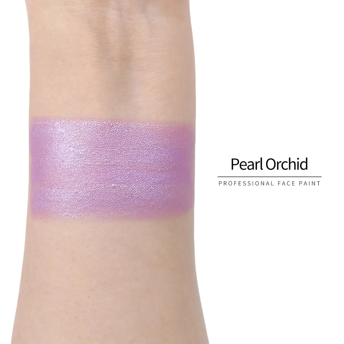 Anka Bella Pearl Orchid face paint arm swatch, soft shimmer pearl orchid purple body paint sample on skin