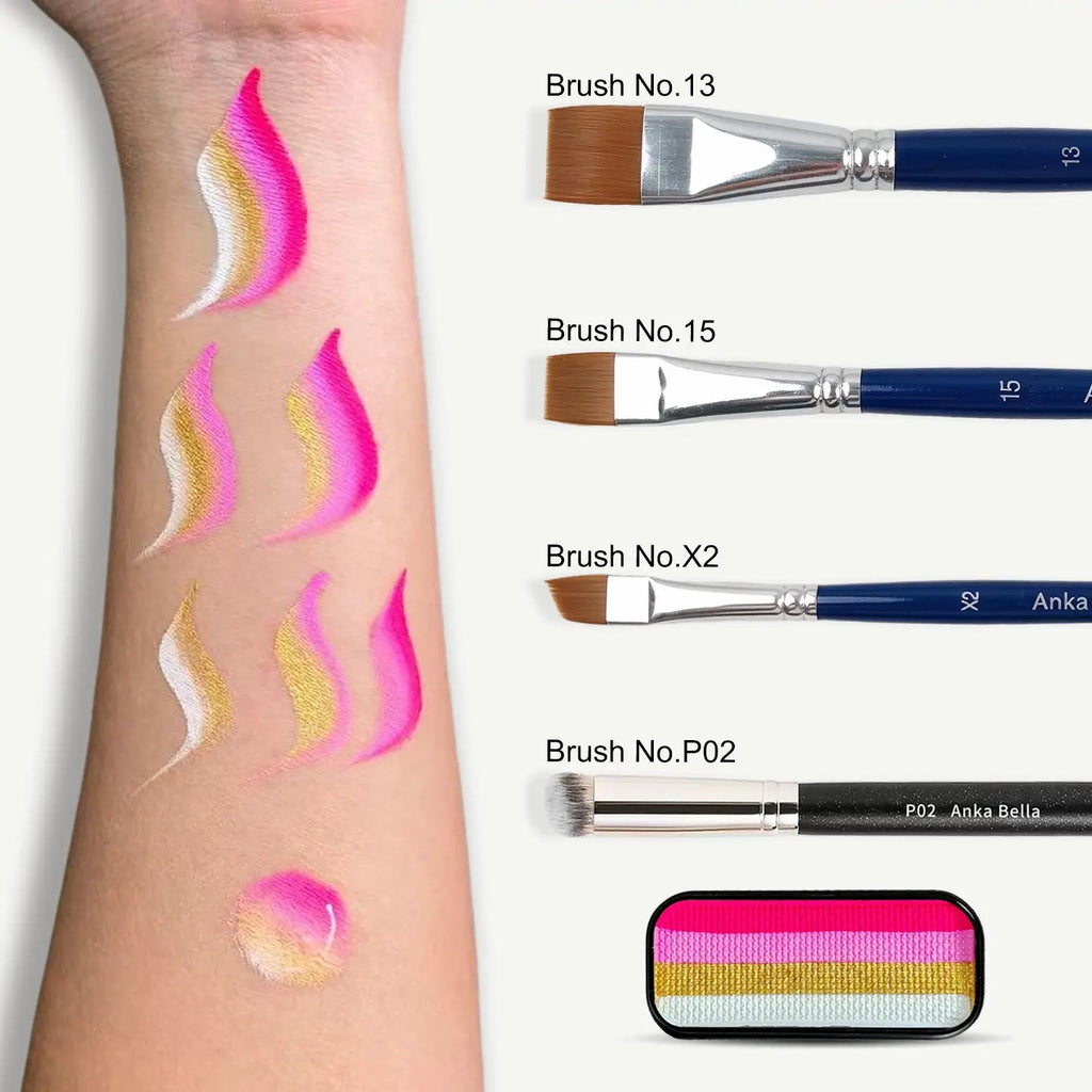 Anka Bella 4 Shade Hot Pink Light Pink Gold Water Activated Face Paint, Non-Toxic Skin Safe Washable Kids Body Paint for Party Cosplay Anka Bella