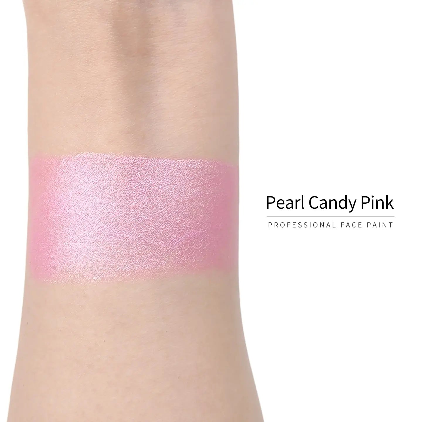 Anka Bella Pearl Candy Pink face paint arm swatch, bright shimmer pearl candy pink body paint sample on skin
