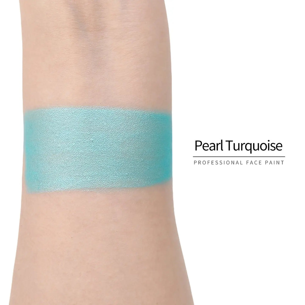 Anka Bella Pearl Turquoise face paint arm swatch, cool shimmer pearl turquoise body paint sample on skin