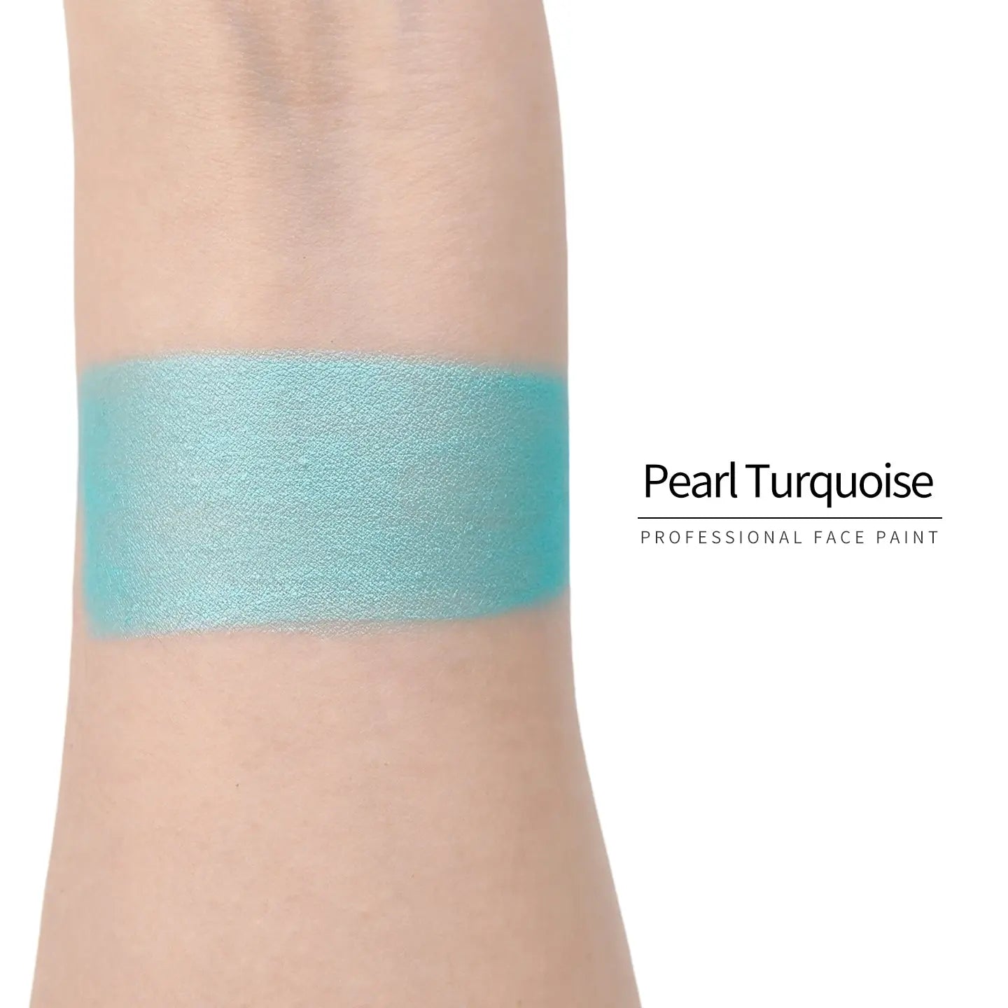Anka Bella Pearl Turquoise face paint arm swatch, cool shimmer pearl turquoise body paint sample on skin