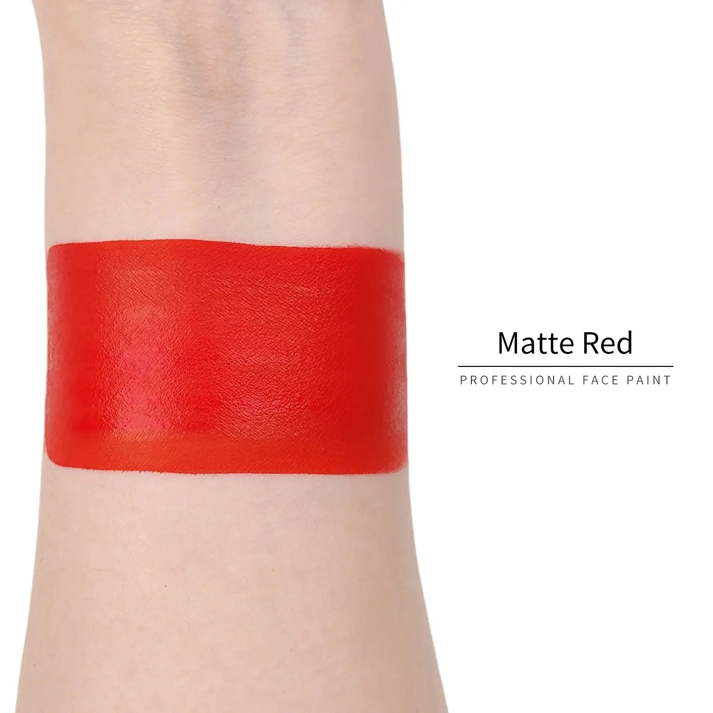 Anka Bella Matte Red face paint arm swatch, saturated matte red body paint sample on skin