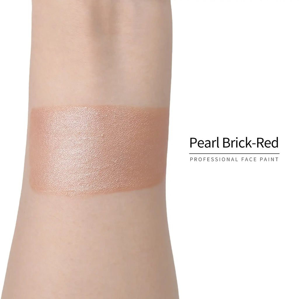 Anka Bella Pearl Brick‑Red face paint arm swatch, warm shimmer brick‑red pearl body paint sample on skin
