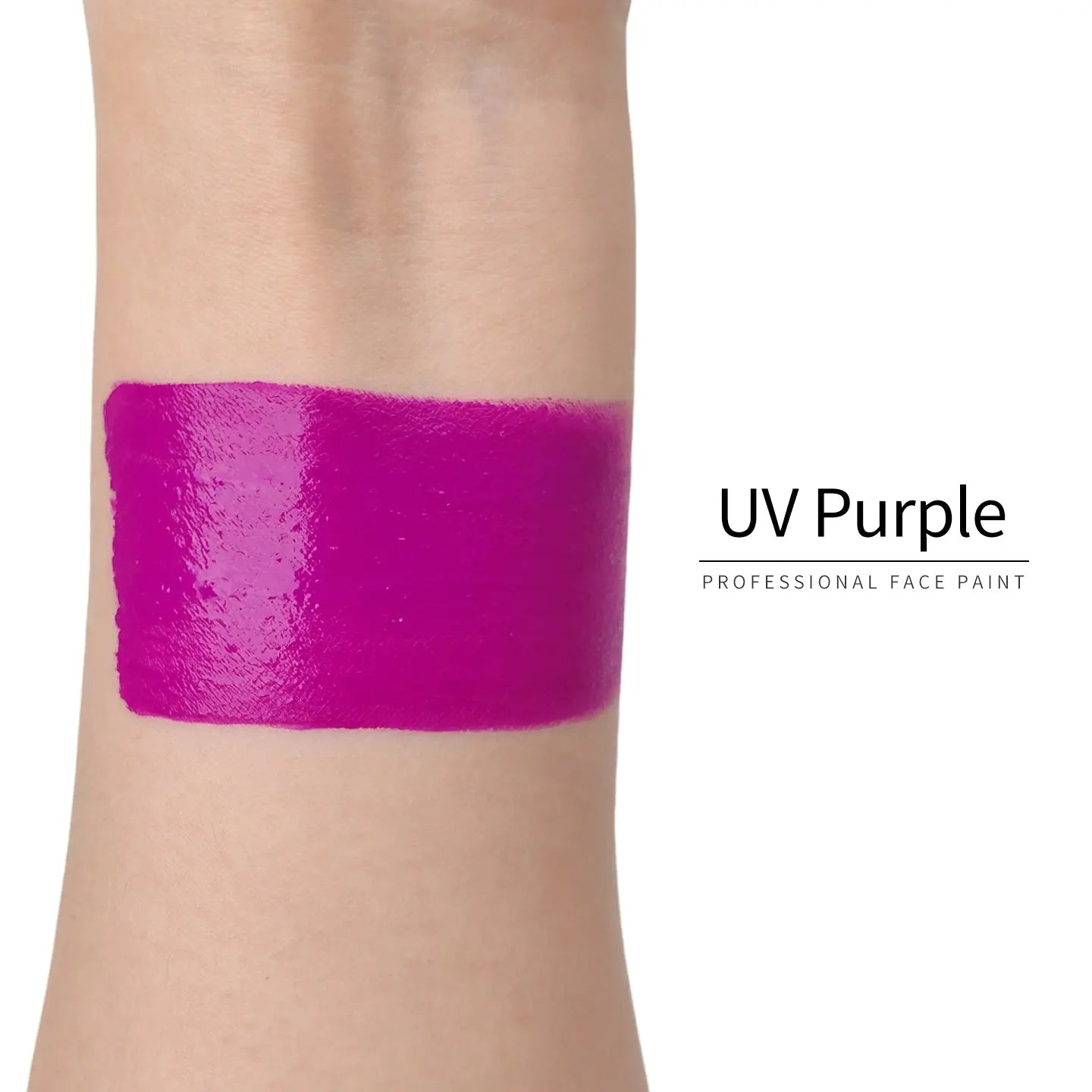 Anka Bella UV Purple face paint arm swatch, bright neon purple UV glow body paint sample on skin