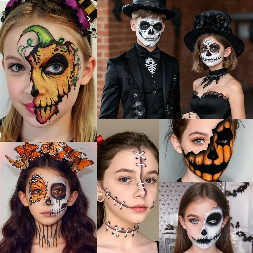 Halloween Face Paint Kit – All-Round Palette with Stencils & Glitter