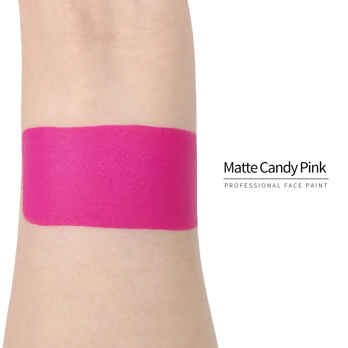 Anka Bella Matte Candy Pink face paint arm swatch, vivid bright candy‑pink matte body paint sample on skin