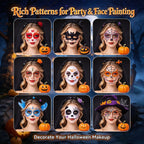 Halloween face paint ideas, spooky face makeup designs using face painting stencils for party