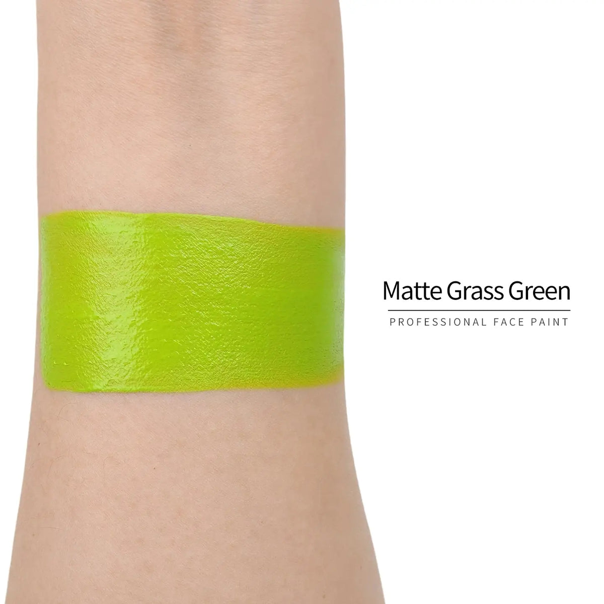 Anka Bella Matte Grass Green face paint arm swatch, fresh grass‑green matte body paint sample on skin