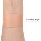 Matte deep beige face paint swatch on arm, high pigment water based body art makeup
