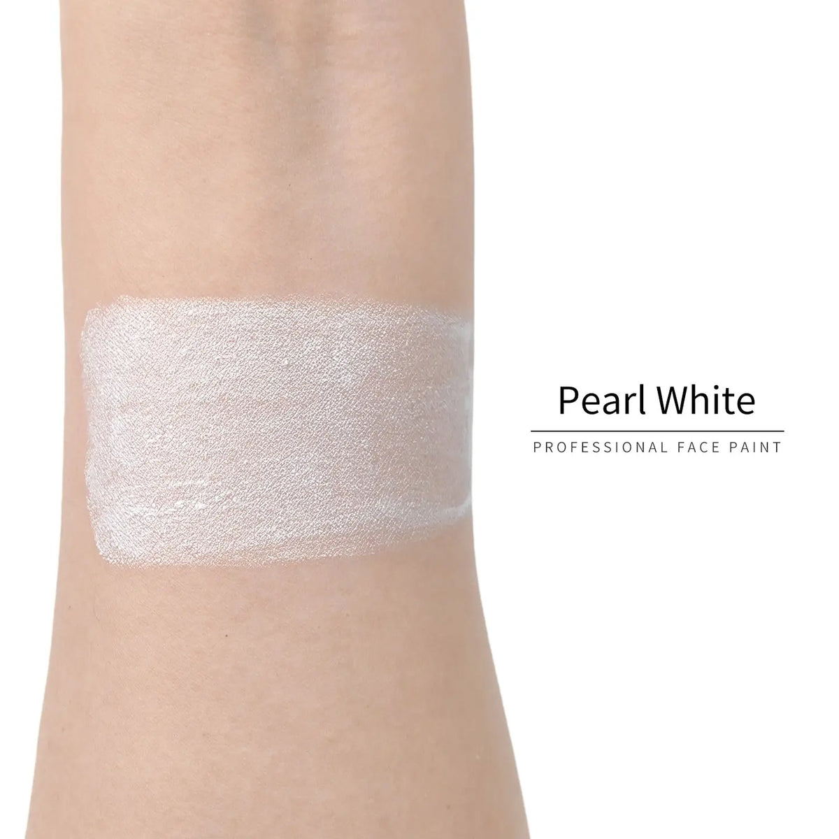 Anka Bella Pearl White face paint arm swatch, luminous shimmer pearl white body paint sample on skin