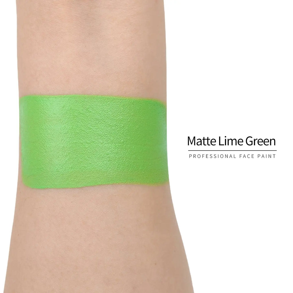 Anka Bella Matte Lime Green face paint arm swatch, vibrant matte lime green body paint sample on skin