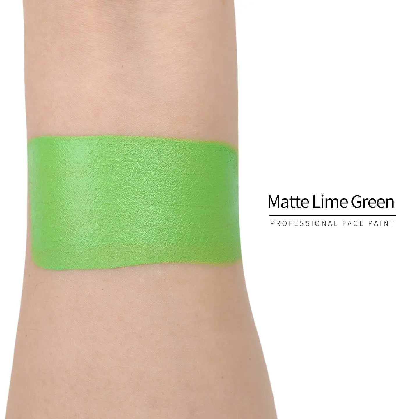 Anka Bella Matte Lime Green face paint arm swatch, vibrant matte lime green body paint sample on skin