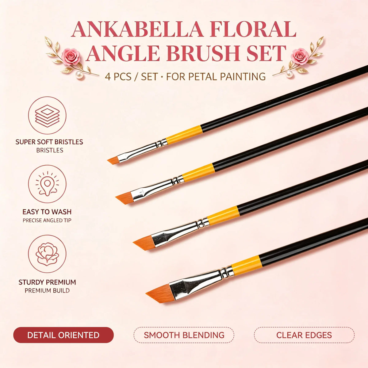 Anka Bella 4 pieces angle face painting brushes product display, soft easy wash bristles