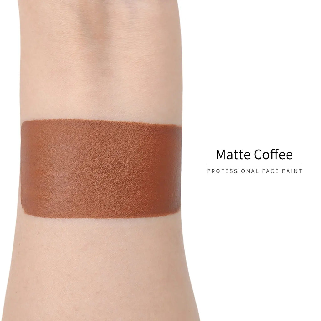 Anka Bella Matte Coffee face paint arm swatch, warm matte coffee‑brown body paint sample on skin
