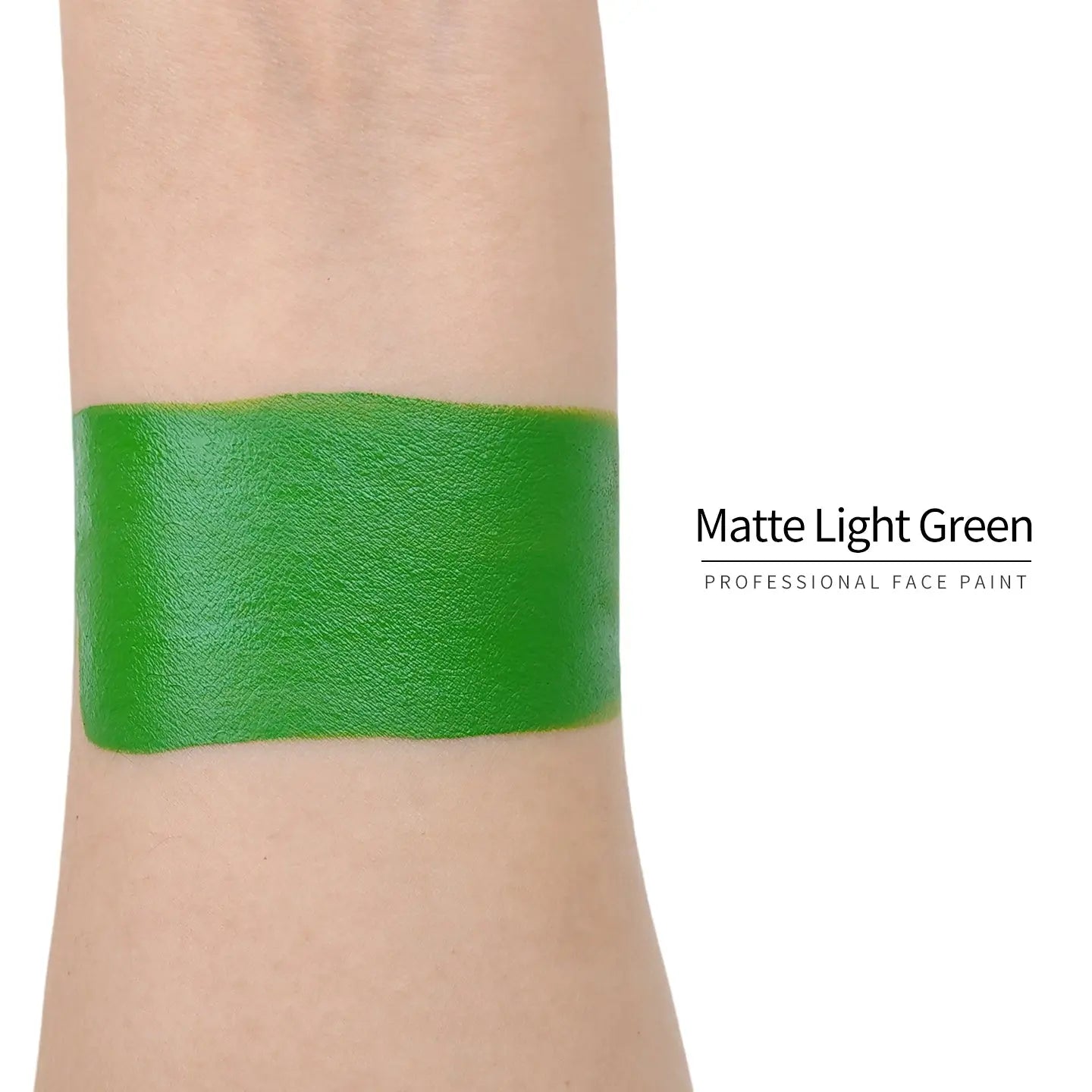 Anka Bella Matte Light Green face paint arm swatch, saturated matte light‑green body paint sample on skin