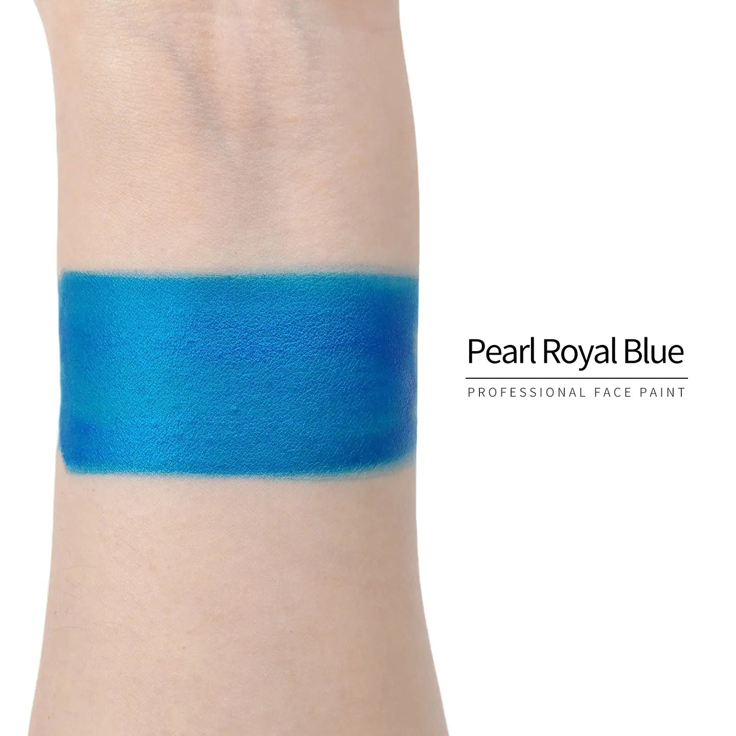 Anka Bella Pearl Royal Blue face paint arm swatch, rich shimmer pearl royal blue body paint sample on skin