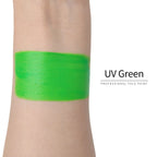 Anka Bella UV Green face paint arm swatch, bright neon green UV glow body paint sample