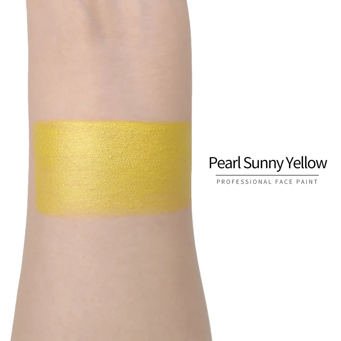 Anka Bella Pearl Sunny‑Yellow face paint arm swatch, bright shimmer sunny‑yellow pearl body paint sample on skin