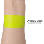 Anka Bella UV Yellow‑Green face paint arm swatch, bright neon yellow‑green UV glow body paint sample