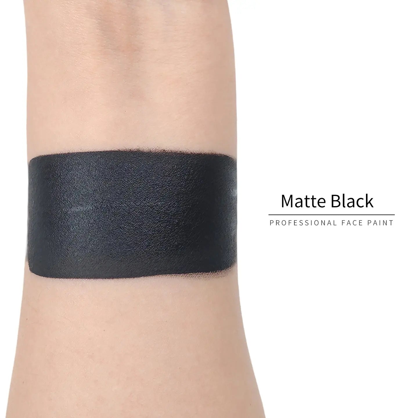 Anka Bella Matte Black face paint arm swatch, deep jet‑black matte body paint sample on skin