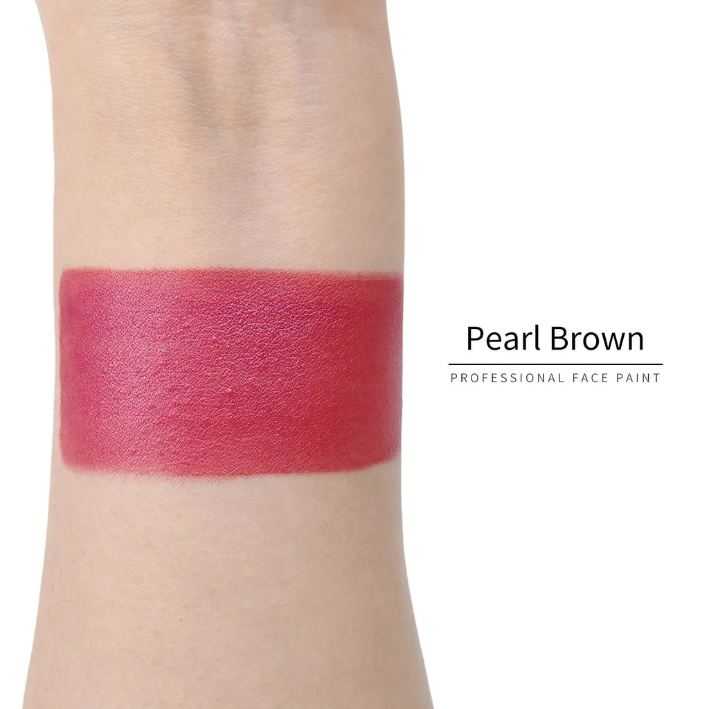 Anka Bella Pearl Brown face paint arm swatch, rich shimmer burgundy-brown pearl body paint sample on skin