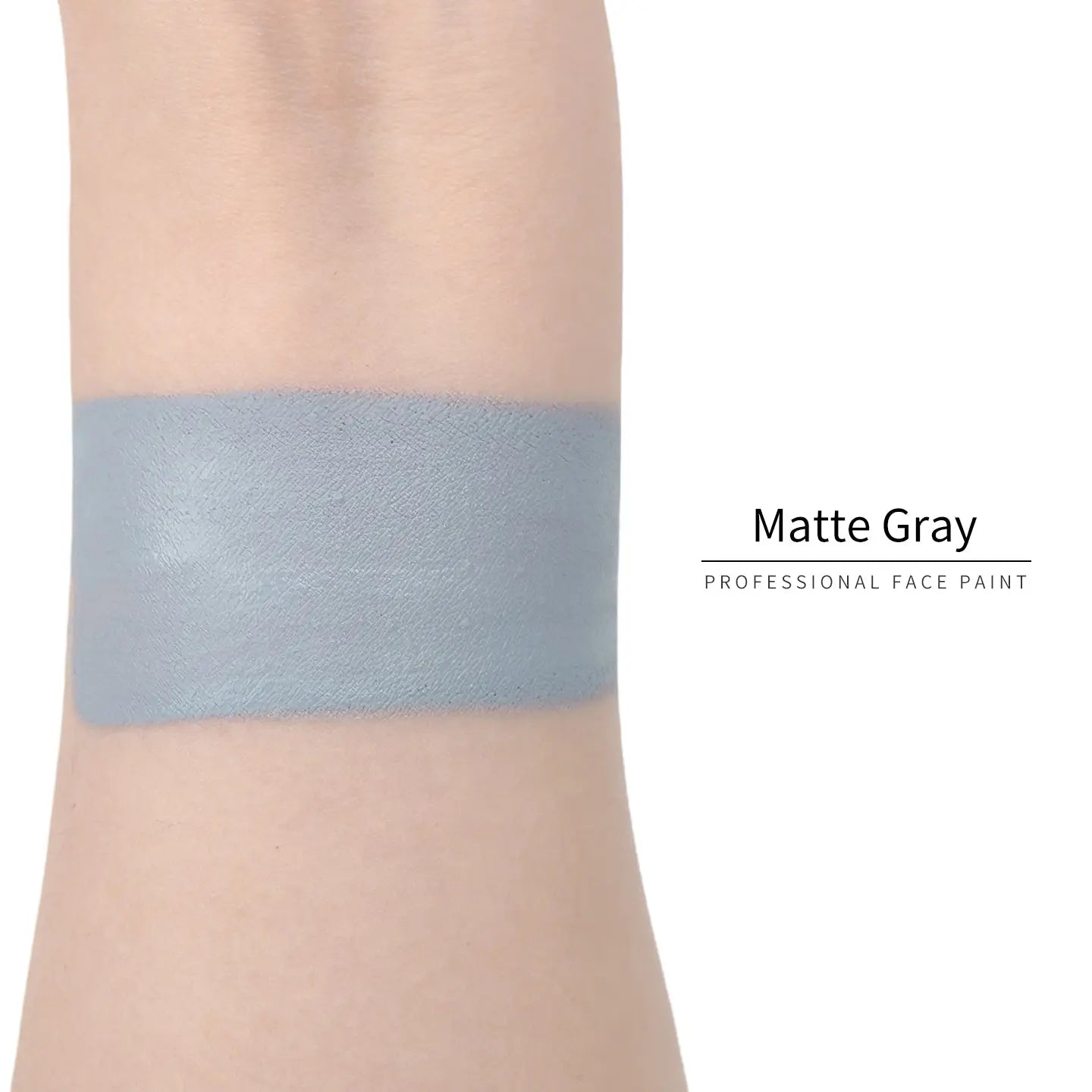 Anka Bella Matte Gray face paint arm swatch, cool muted gray matte body paint sample on skin