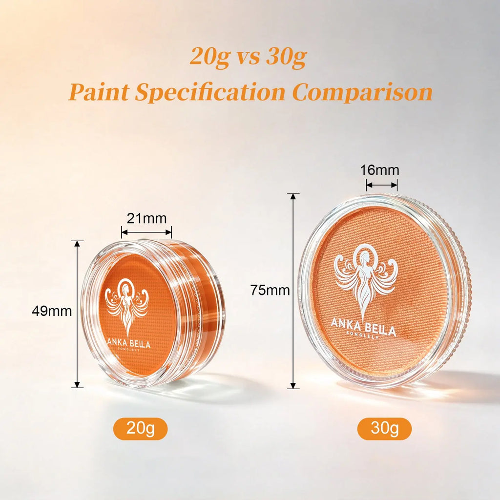 Anka Bella 20g vs 30g face paint refill size comparison chart
