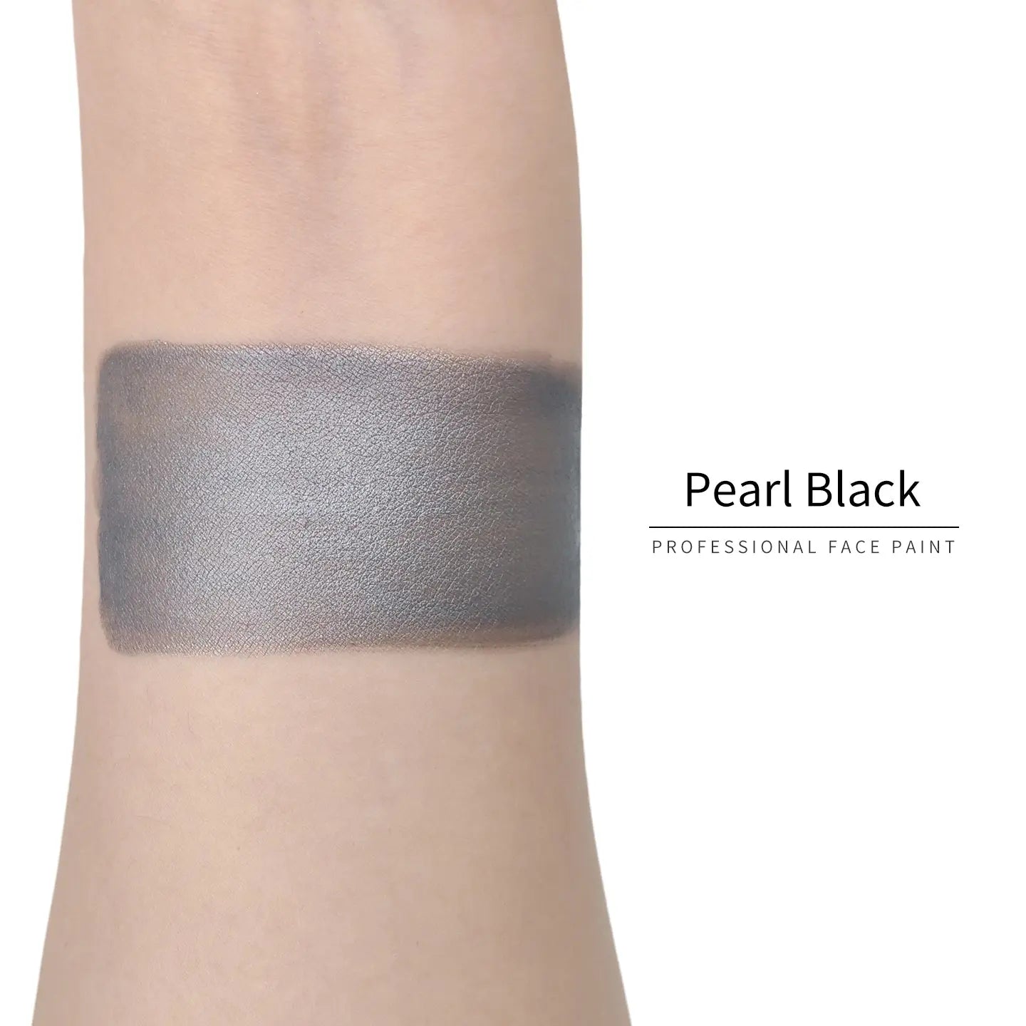 Anka Bella Pearl Black face paint arm swatch, metallic shimmer pearl black body paint sample on skin