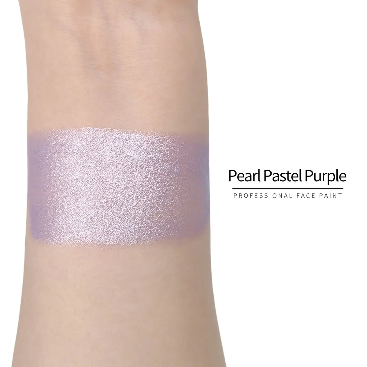 Anka Bella Pearl Pastel Purple face paint arm swatch, soft shimmer pastel pearl‑purple body paint sample on skin