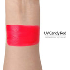 Anka Bella UV Candy Red face paint arm swatch, bright neon red UV glow body paint sample