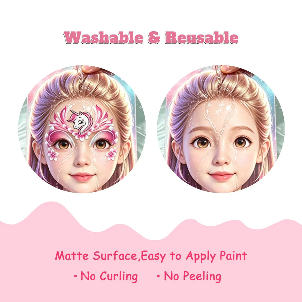 Washable reusable face paint practice sheet, matte surface easy to apply water-based face paint.