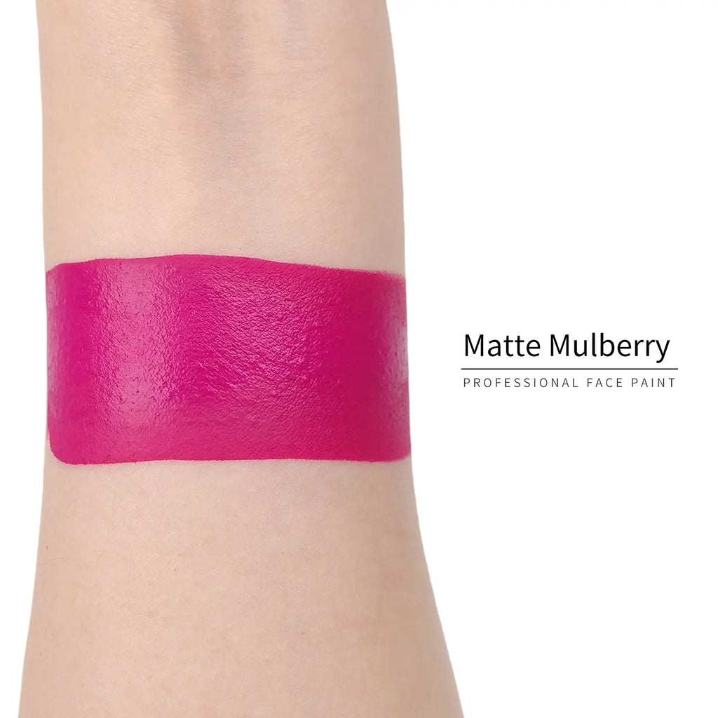 Anka Bella Matte Mulberry face paint arm swatch, saturated matte mulberry magenta body paint sample on skin