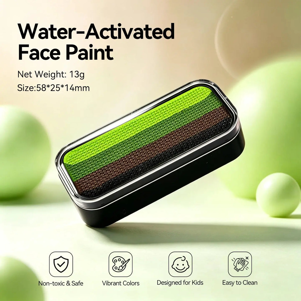 Anka Bella water-activated camouflage face paint palette, 13g net weight 58x25x14mm, non-toxic safe vibrant colors designed for kids easy to clean