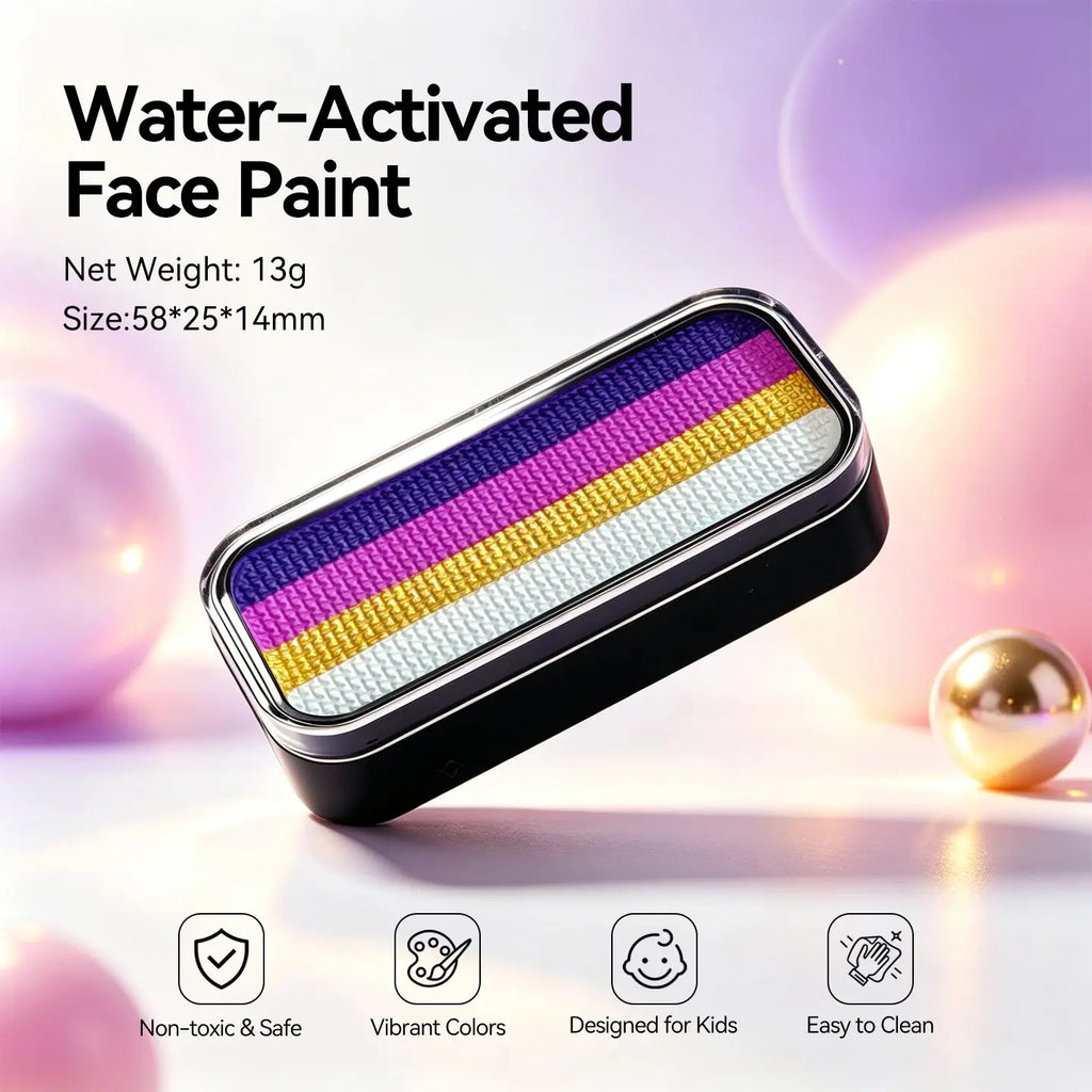Anka Bella water-activated purple gold face paint tin palette, 13g 58*25*14mm non-toxic vibrant pigment easy to clean for kids fantasy costume makeup
