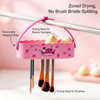 Pink Anka Bella makeup brush washer hanging drying rack, removable strap, zoned drying for makeup brushes and beauty sponges