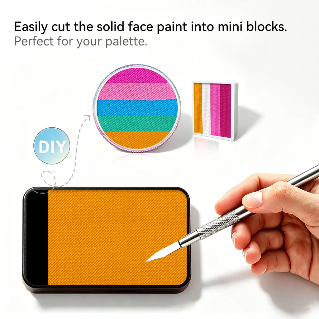 DIY cut solid face paint block, Anka Bella matte yellow face paint for custom palette