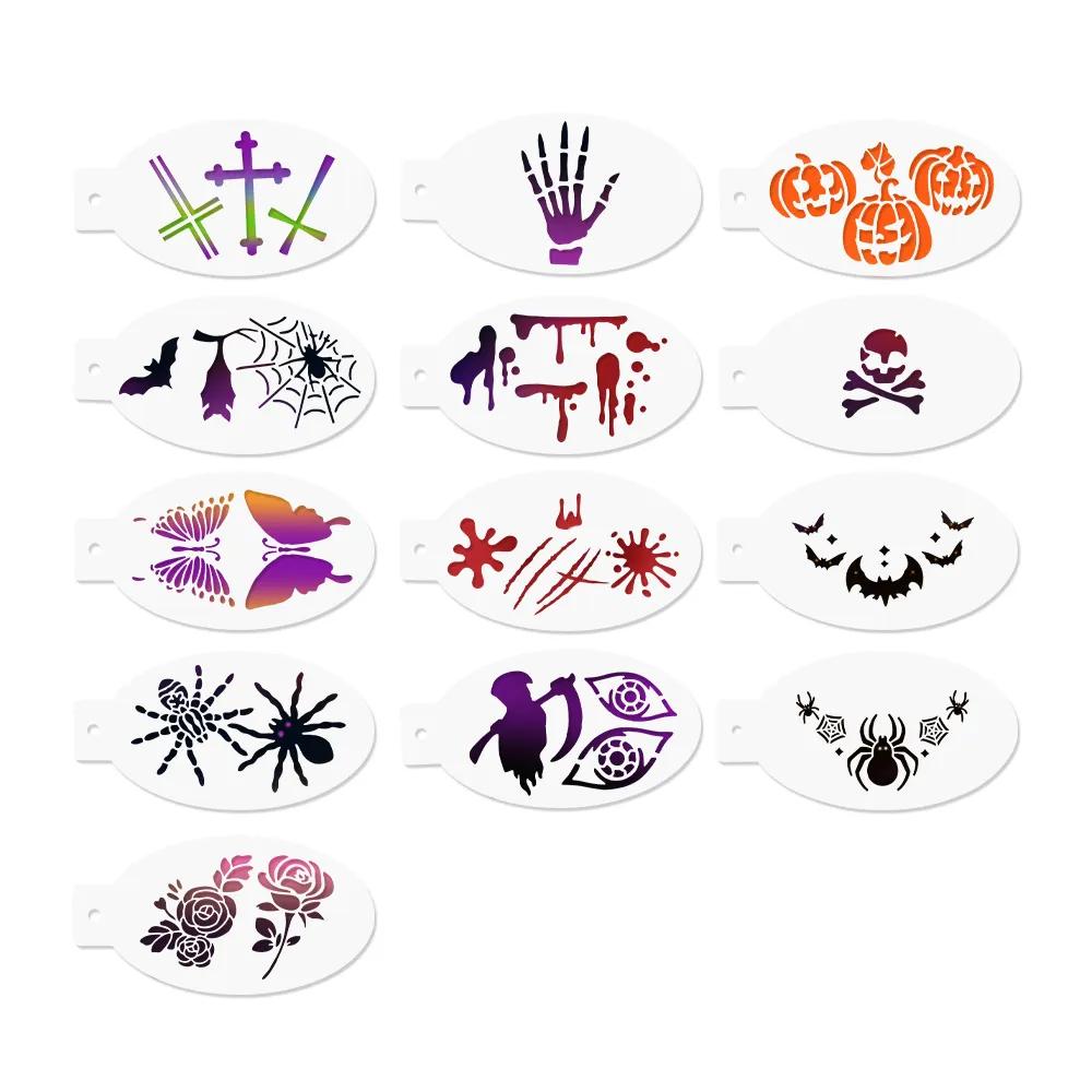 Halloween Face & Body Paint Stencil Set – 13 Reusable Spooky Designs (Pumpkins, Skulls, Bats, Spiders & More) for Kids & Adults