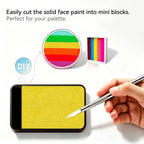 DIY cut Anka Bella solid pearl sunny‑yellow face paint into mini blocks to build custom split‑cake face paint palette