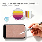 DIY cut Anka Bella solid pearl brick‑red face paint into mini blocks to build custom split‑cake face paint palette