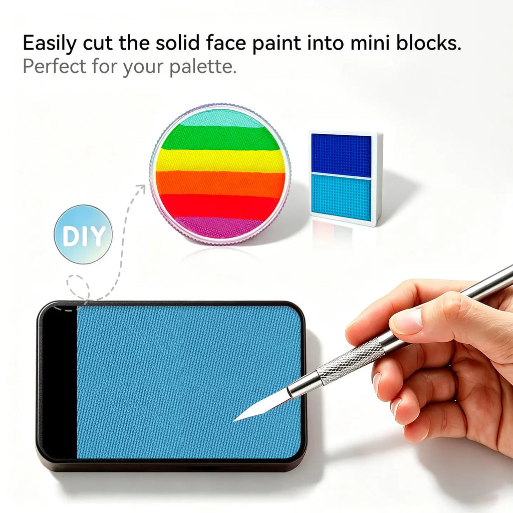 DIY cut Anka Bella solid face paint into mini blocks to build custom face paint palette