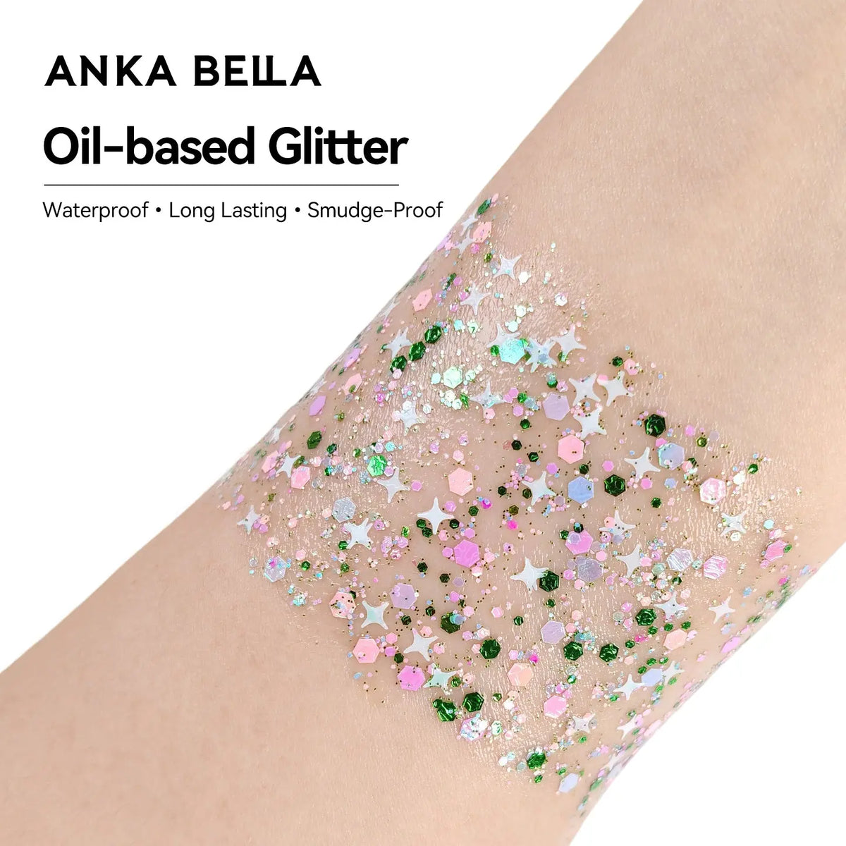 Anka Bella Iridescent Green Blue Pink Glitter, Mixed Leaf Petal Round Sequins for Face & Body Makeup Anka Bella