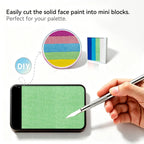 Cut Anka Bella solid pearl mint green face paint into mini blocks to build custom DIY split cake face paint palette