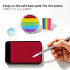 Cut Anka Bella solid matte vermilion face paint into mini blocks to build custom DIY split‑cake face paint palette