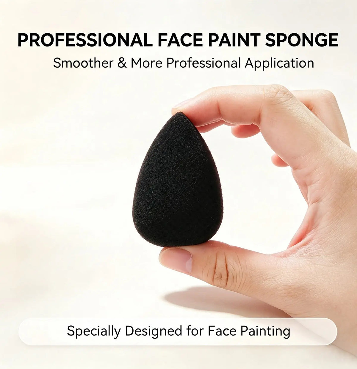 Anka Bella professional teardrop face paint sponge held in hand, smooth face painting application