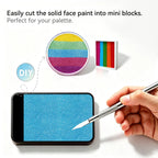 DIY cut Anka Bella solid pearl light‑blue face paint into mini blocks to build custom split‑cake face paint palette