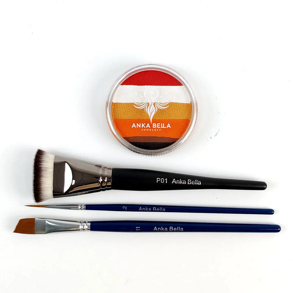 Anka Bella Christmas 5 color split cake face paint palette with 3 professional face painting brushes