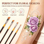 Anka Bella floral angle brush set, face paint rose design on hand with clear sharp edges