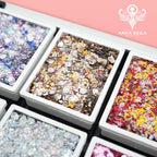Anka Bella mixed star shape chunky glitter close-up, multi-color cosmetic glitter for party makeup