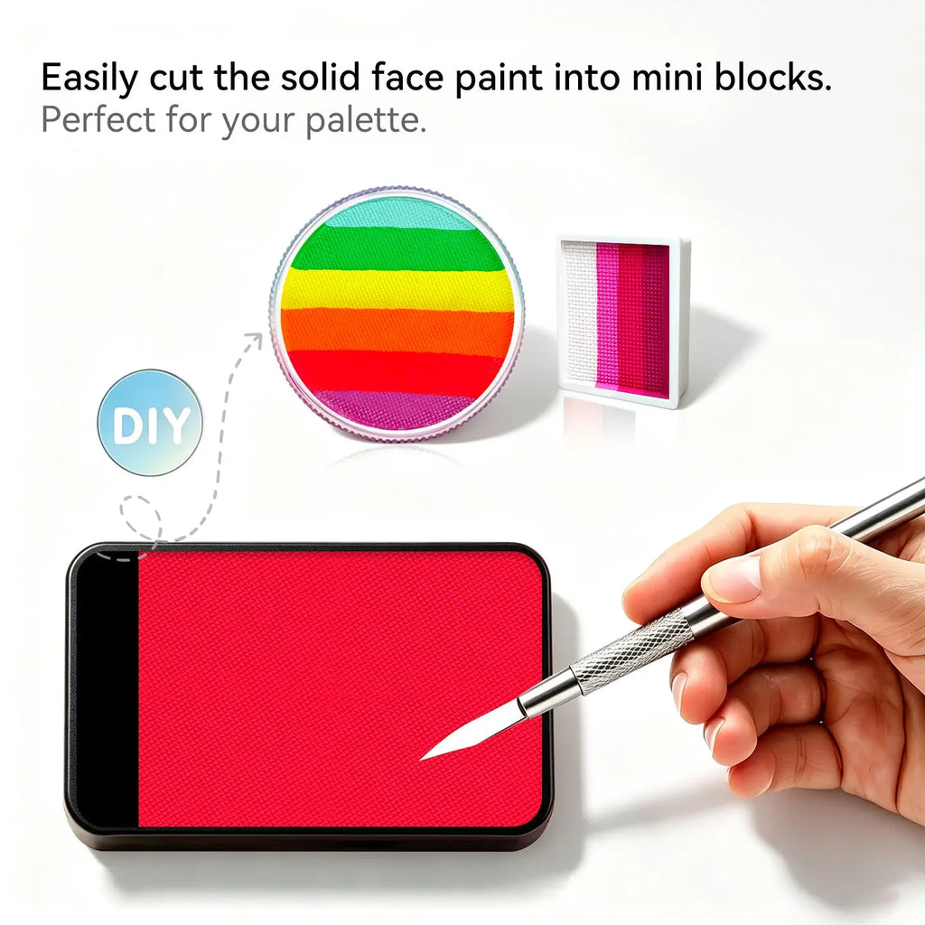DIY cut Anka Bella solid face paint into mini blocks to build custom face paint palette
