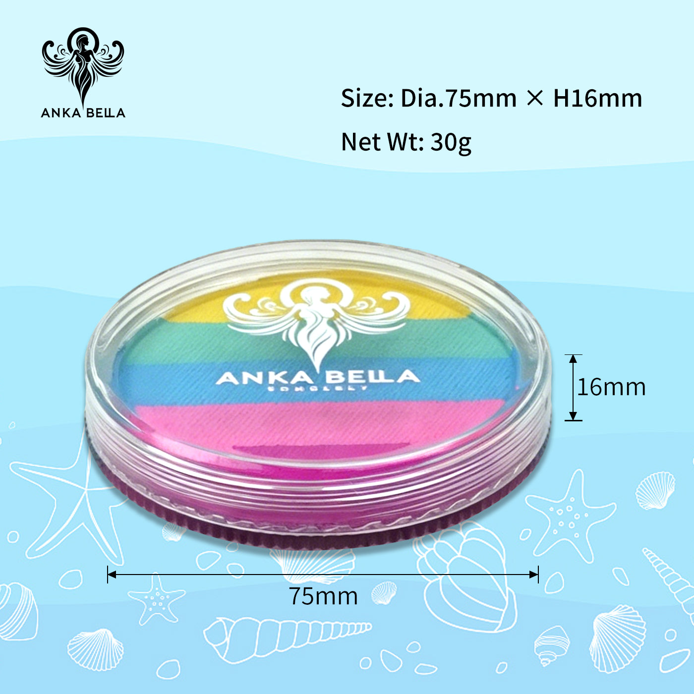 Anka Bella Water-Activated Matte Face Body Paint - 30g Mermaid Rainbow Cake for Kids & Adults Anka Bella